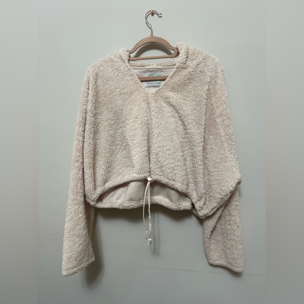 Urban Outfitters Sherpa Fleece Cropped Hoodie M | Tan Cozy Soft